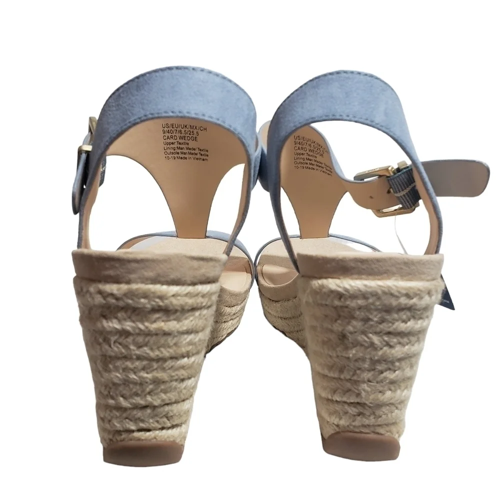 Reaction Kenneth Cole Card Sailboat Blue T-Strap Espadrille Wedge Sandal Sz 9M
